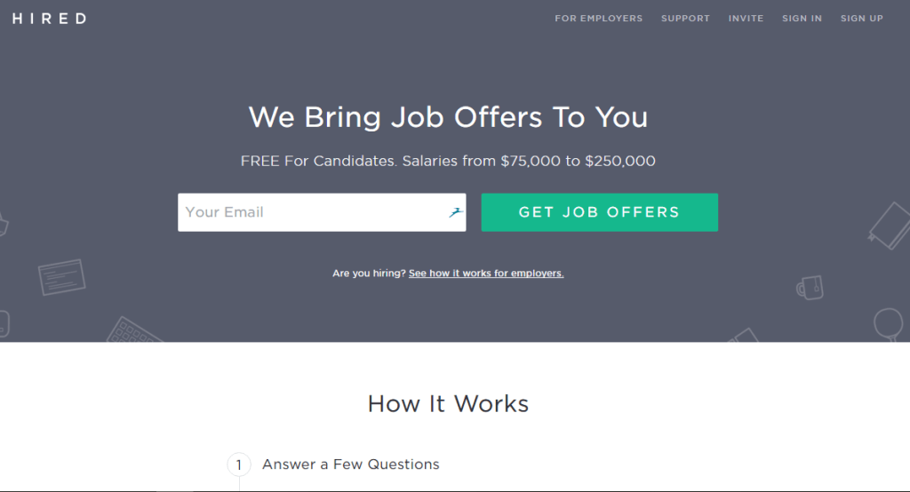 Hired.com home page