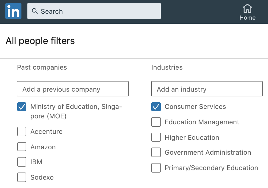 LinkedIn search bar - Industries Past Companies