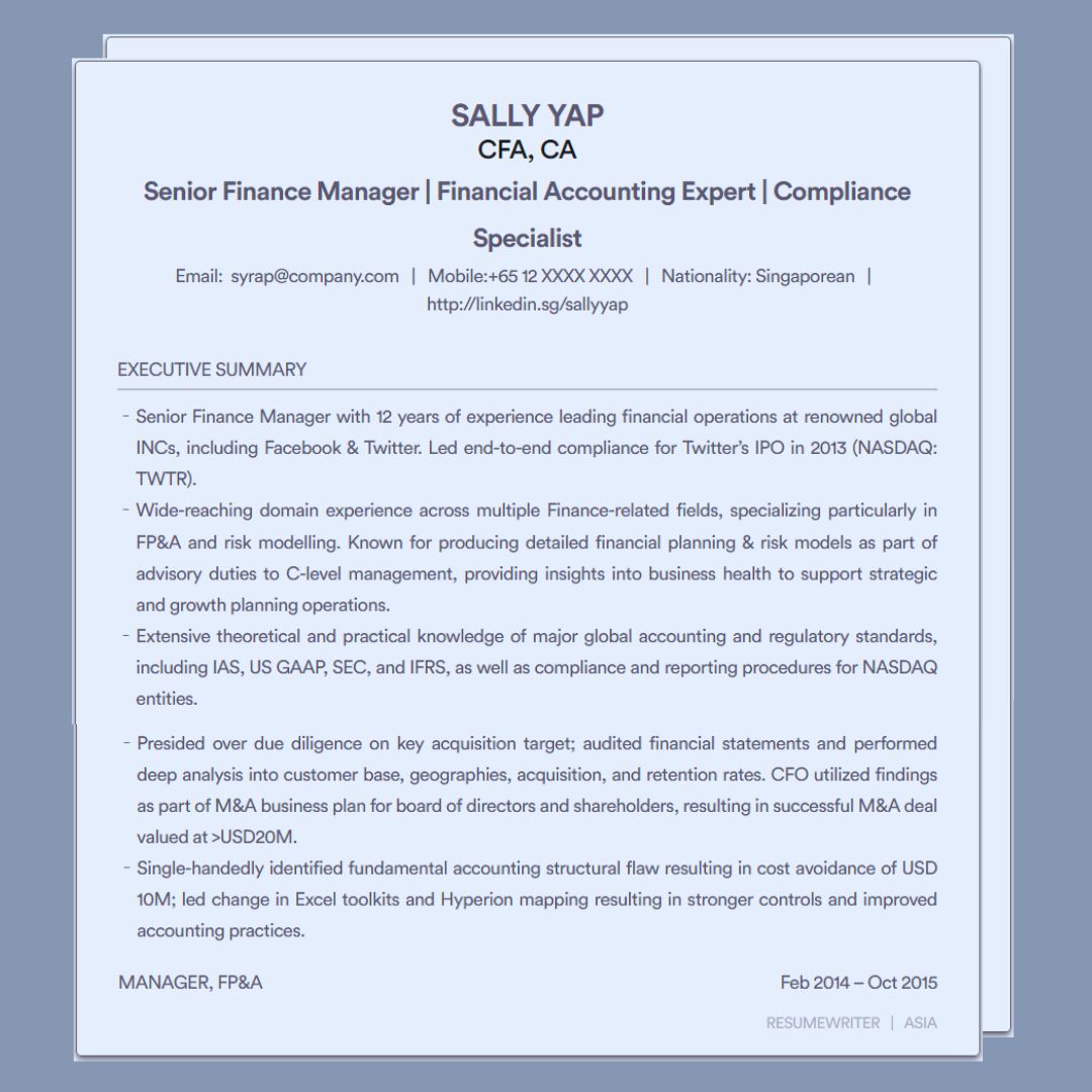 finance manager resume sample